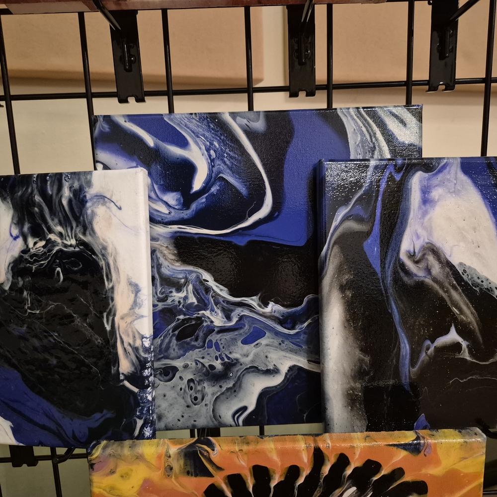 Abstract Blue and Black Canvas Art 3 Piece Set